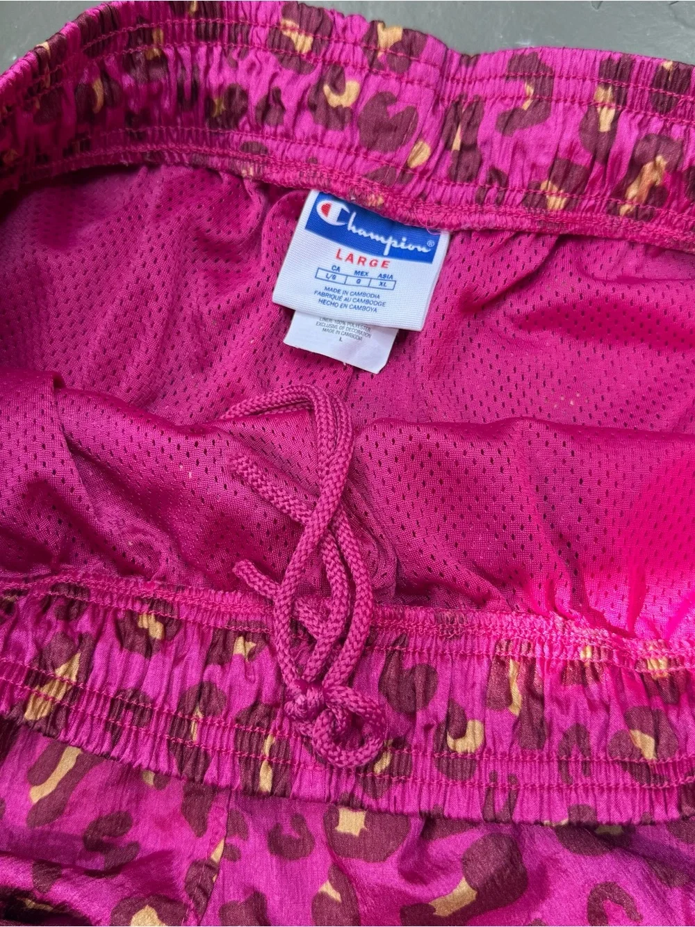 Champion Pink Leopard Print Athletic Shorts - Men’s Large  - Y2K